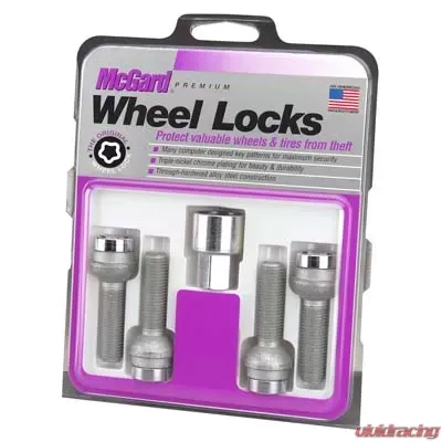 McGard Wheel Lock Bolt Set - 4pk. (Radius Seat) M14X1.5 / 17mm Hex / 26.7mm Shank Length - Chrome - 28018