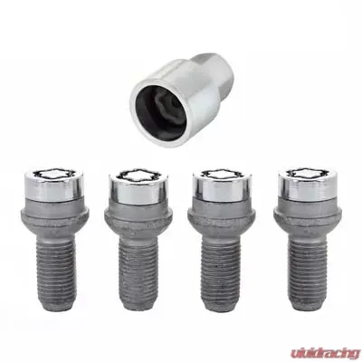 McGard Wheel Lock Bolt Set - 4pk. (Radius Seat) M14X1.5 / 17mm Hex / 26.7mm Shank Length - Chrome - 28018