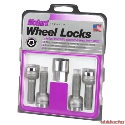McGard Wheel Lock Bolt Set - 4pk. (Radius Seat) M12X1.5 / 17mm Hex / 27.9mm Shank Length - Chrome - 28172