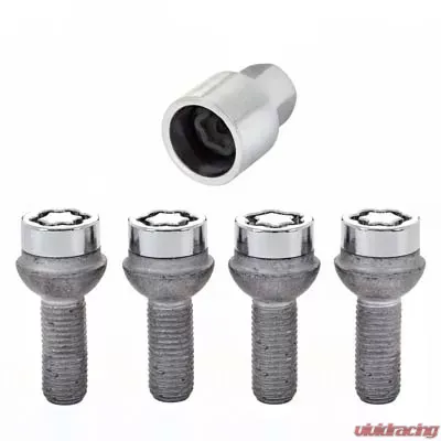 McGard Wheel Lock Bolt Set - 4pk. (Radius Seat) M12X1.5 / 17mm Hex / 27.9mm Shank Length - Chrome - 28172