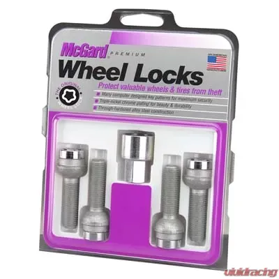 McGard Wheel Lock Bolt Set - 4pk. (Radius Seat) M14X1.5 / 17mm Hex / 27.0mm Shank Length - Chrome - 28174
