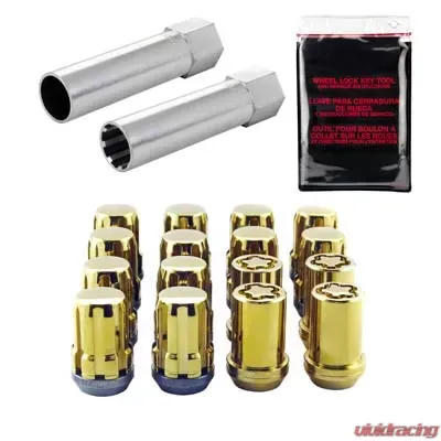 McGard SplineDrive Tuner 4 Lug Install Kit w/Locks & Tool (Cone) M12X1.25 / 13/16 Hex - Gold - 65454GD