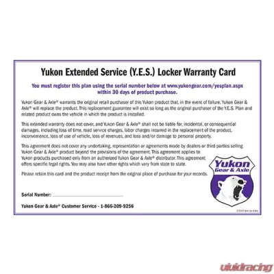 Yukon Gear Yukon Extended Service Plan Grizzly & Zip Locker. - YESLOCKER