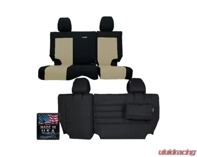 Bartact Black/Khaki Tactical Series Rear Split Bench Seat Covers Jeep Wrangler JK 4 DR 2008-2010 - JKSC0810R4BK