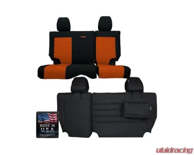 Bartact Black/Orange Tactical Series Rear Split Bench Seat Covers  Jeep Wrangler JK 4 DR 2008-2010 - JKSC0810R4BN