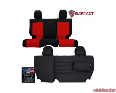 Bartact Black/Red Tactical Series Rear Split Bench Seat Covers Jeep Wrangler JK 4 DR 2008-2010 - JKSC0810R4BR