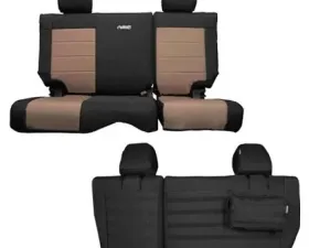 Bartact Supreme Rear Split Bench Seat Cover Black/Khaki Jeep Wrangler JK Unlimited 2007