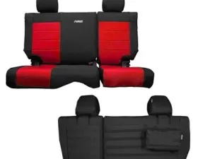 Bartact Supreme Rear Split Bench Seat Cover Black/Red Jeep Wrangler JK Unlimited 2007