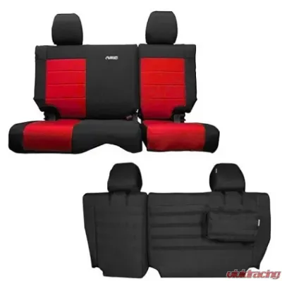 Bartact Supreme Rear Split Bench Seat Cover Black/Red Jeep Wrangler JK Unlimited 2007 - JKSC2007R4BR
