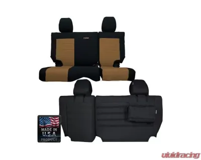 Bartact Black/Coyote Tactical Series Rear Split Bench Seat Covers Jeep Wrangler JK 4 DR 2013-2018 - JKSC2013R4BC