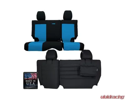 Bartact Black/Blue Tactical Series Rear Split Bench Seat Covers Jeep Wrangler JK 4 DR 2013-2018 - JKSC2013R4BU
