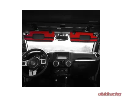 Bartact Red Sun Visor Covers Pair w/ PALS Webbing for Molle Attachments for Visors With Mirrors Jeep Wrangler JK | JKU 2007-2018 - JKVM0718FR