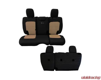 Bartact Black/Khaki Tactical Rear Bench Seat Covers Jeep Wrangler JL 4 DR w/o Fold Down Armrest 2018-2024 - JLSC2018R4BK