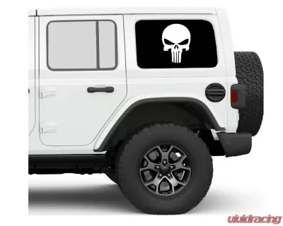 Under The Sun Inserts Punisher Black & White Rear Side Windows Printed Vinyl Jeep Wrangler JK | JL Unlimited  2007+ - SIDEWINDCL-PUNBW-JKU/JLU
