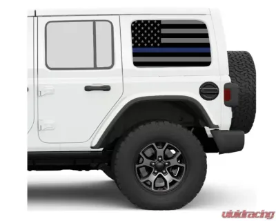 Under The Sun Inserts Thin Blue Line Rear Side Windows Printed Vinyl Jeep Wrangler JK | JL Unlimited  2007+ - SIDEWINDCL-TBL-JKU/JLU