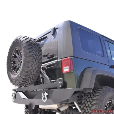 DV8 Offroad Black Rear Bumper w/Tire Carrier and Black Aluminum Handle 2007-2018 Jeep Wrangler JK - RBSTTB-01