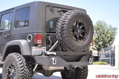 DV8 Offroad Black Rear Bumper w/Tire Carrier and Black Aluminum Handle 2007-2018 Jeep Wrangler JK - RBSTTB-01