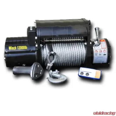 DV8 Offroad 12000 LB Winch Black w/Steel Cable and Wireless Remote - WB12SC