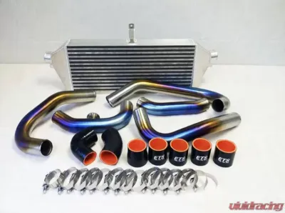 ETS 04-07 Subaru STI Brushed Titanium Front Mount Intercooler Piping Kit Titanium Rotated Turbo Stock BOV Burned - 200-10-ICP-049