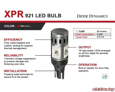 Diode Dynamics 921 XPR LED Bulb Pair Red - DD0395P