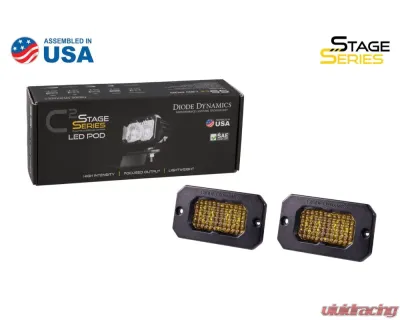 Diode Dynamics Stage Series 2 Inch LED Pod, Pro Yellow Fog Flush ABL Pair - DD6433P