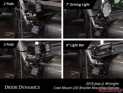 Diode Dynamics SS3 Cowl LED Bracket Kit White Pro Jeep Wrangler JL | Gladiator 2018-2023 - DD6554