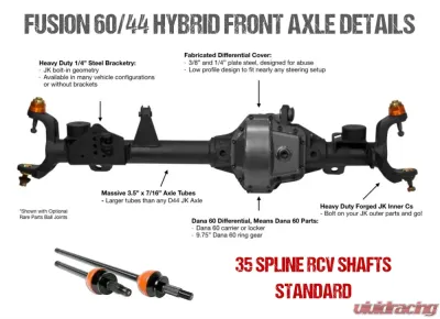 Jeep JK Axle Assembly Fusion 60/44 Hybrid Front Axle Assembly 07-18 Wrangler JK Gear Ratio 4.56 ARB Air Locker Fusion 4x4 - FUS-HY60-JK-ARB-456
