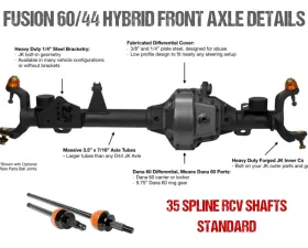 Jeep JK Axle Assembly Fusion 60/44 Hybrid Front Axle Assembly 07-18 Wrangler JK Gear Ratio 4.88 Eaton E-Locker Fusion 4x4