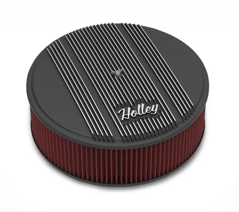 HOLLEY AIR CLNR, FINNED, W/ 14X4 PREMIUM FLTR, BLK - 120-157
