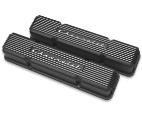 Holley SBC VALVE CVRS,FINNED,CHEVY SCRIPT BLK Chevrolet