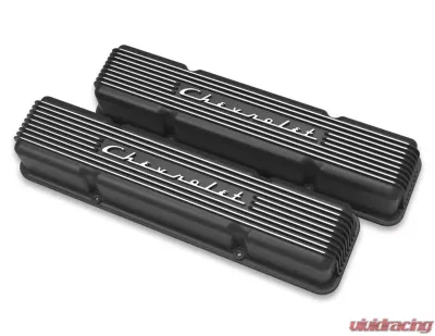 Holley SBC VALVE CVRS,FINNED,CHEVY SCRIPT BLK Chevrolet - 241-108