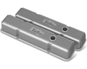 SBC HOLLEY VALVE COVERS,FINNED,W/EMIS,RAW