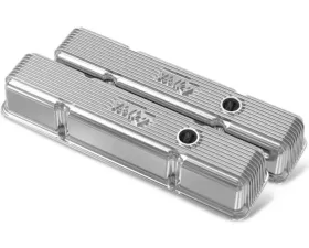 SBC HOLLEY VALVE COVERS,FINNED,W/EMIS,POL