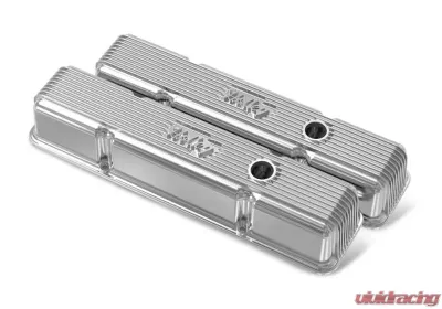 SBC HOLLEY VALVE COVERS,FINNED,W/EMIS,POL - 241-241