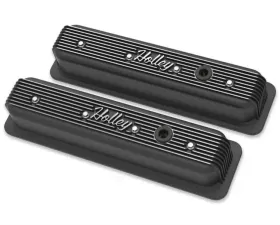 Holley SBC VALVE COVERS CENTER-BOLT FINNED NON-EMIS BLK Chevrolet