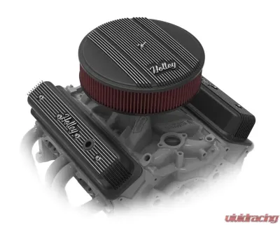 Holley SBC VALVE COVERS CENTER-BOLT FINNED NON-EMIS BLK Chevrolet - 241-247