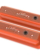 Holley SBC VALVE COVERS CENTER-BOLT FINNED NON-EMIS ORNG Chevrolet                                     - 241-249 - Image 4
