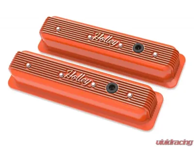 Holley SBC VALVE COVERS CENTER-BOLT FINNED NON-EMIS ORNG Chevrolet - 241-249