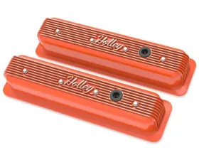 Holley SBC VALVE COVERS CENTER-BOLT FINNED NON-EMIS ORNG Chevrolet