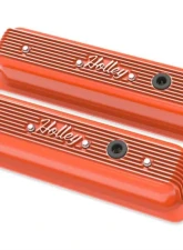 Holley SBC VALVE COVERS CENTER-BOLT FINNED NON-EMIS ORNG Chevrolet                                     - 241-249 - Image 4