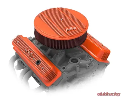 Holley SBC VALVE COVERS CENTER-BOLT FINNED NON-EMIS ORNG Chevrolet - 241-249