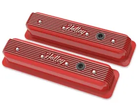 Holley SBC VALVE COVERS CENTER-BOLT FINNED NON-EMIS RED Chevrolet