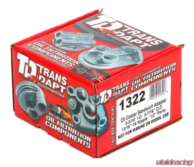 Trans-Dapt Performance Oil Cooler Adapter;3-3/16 in. ID; 3-7/16 in.OD Filter Flange;13/16 in.-16 - 1322