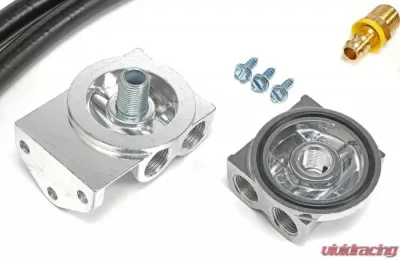 Trans-Dapt Performance CAST ALUMINUM OIL FILTER RELOCATION KIT; 90 DEGREE BYPASS; HORIZONTAL PORTS - 1813