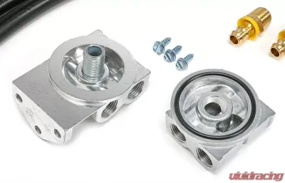 Trans-Dapt Performance CAST ALUMINUM OIL FILTER RELOCATION KIT; 90 DEGREE BYPASS; HORIZONTAL PORTS - 1858