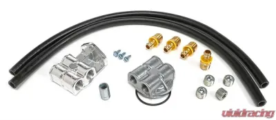 Trans-Dapt Performance CAST ALUMINUM OIL FILTER RELOCATION KIT; 90 DEGREE BYPASS; HORIZONTAL PORTS - 1858