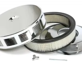 Trans-Dapt Performance Louvered CORVETTE-Style Air Cleaner Set; 14 in. x 3 in., 5-1/8 in. Neck-CHROME
