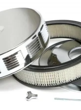 Trans-Dapt Performance Louvered CORVETTE-Style Air Cleaner Set; 14 in. x 3 in., 5-1/8 in. Neck-CHROME                                     - 2293 - Image 4