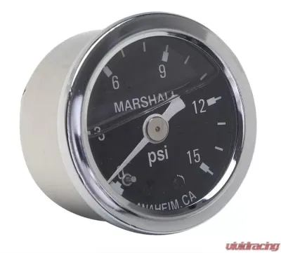 Trans-Dapt Performance FUEL PRESSURE GAUGE; 1-1/2 in. Dia.; 0-15psi; 1/8NPT Thread-CHROME w/BLACK DIAL - 2388