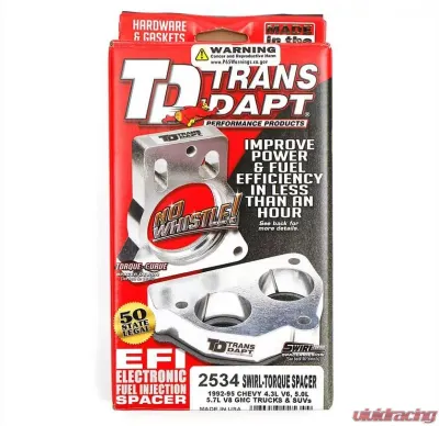 Trans-Dapt Performance 92-95 GM Truck/SUV w/4.3L V6, 5.0L,5.7L V8- SWIRL-TORQUE Throttle Body Spacer - 2534